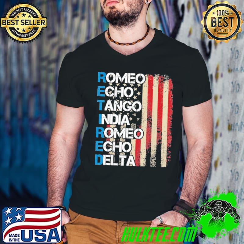 Phonetic Alphabet Retired Veteran Retirement Army Military Romeo Echo Tango India USa Flag Shirt Guys V Neck Phonetic Alphabet Retired Veteran Retirement Army Military Romeo Echo Tango India USa Flag Shirt Guys V Neck
