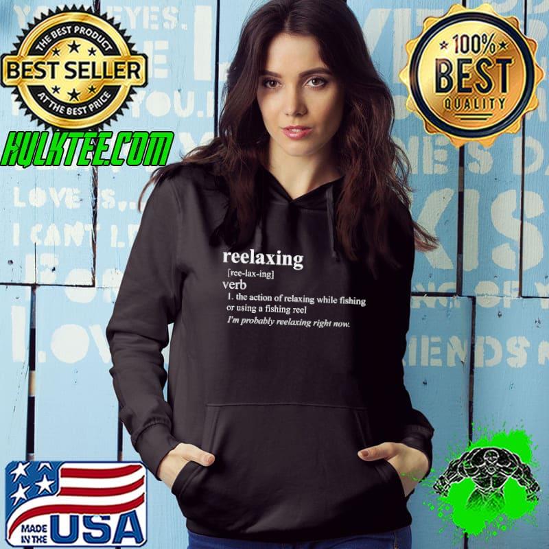 Reelaxing the action of relaxing while fishing or using a fishing reel shirt