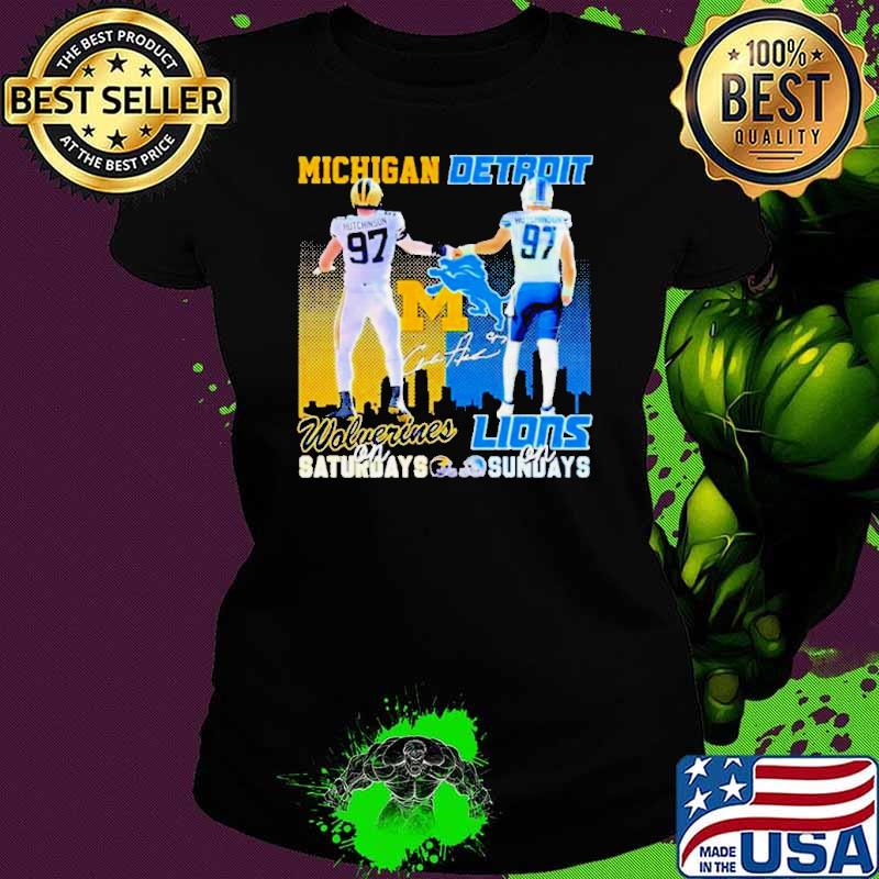 Skyline Aidan Hutchinson Michigan Wolverines On Saturdays Detroit Lions On Sundays Shirt Skyline Aidan Hutchinson Michigan Wolverines On Saturdays Detroit Lions On Sundays Shirt