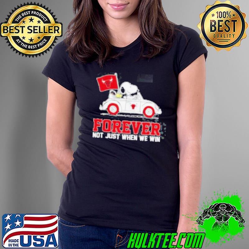 Snoopy and Woodstock driving car Chicago Bulls forever not just when we win s Ladies Tee Snoopy and Woodstock driving car Chicago Bulls forever not just when we win s Ladies Tee