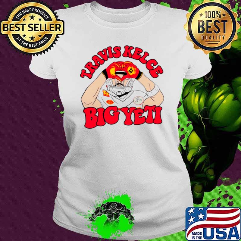 Travis Kelce big yetI heart hands Chiefs football shirt