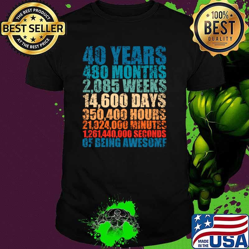 40 Years 480 Months Weeks Days of Being Awesome Retro T-Shirt