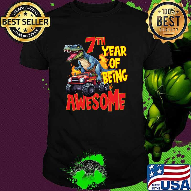 7th Year of Being Awesome 7yr Birthday Truck Dinosaur Boy Girl 7 Years Old T-Shirt Unisex 7th Year of Being Awesome 7yr Birthday Truck Dinosaur Boy Girl 7 Years Old T-Shirt Unisex