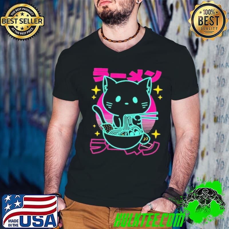 Anime Ramen Cat Retro Japanese Noodles Aesthetic Kawaii Cat Shirt
