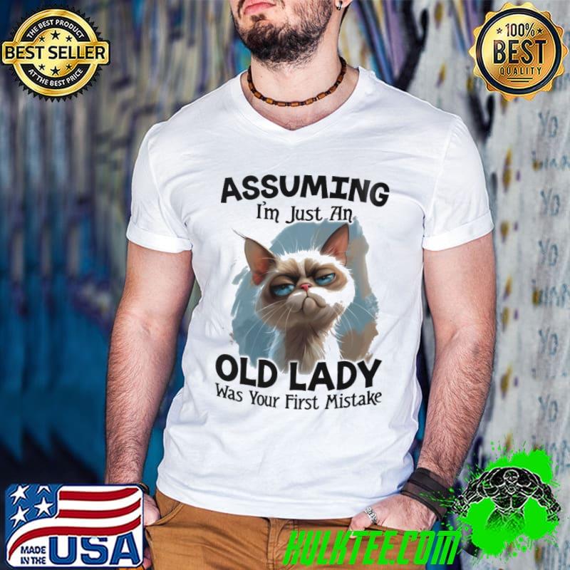 Assuming i'm just an old lady was you first mistake cat s Guys V Neck Assuming i'm just an old lady was you first mistake cat s Guys V Neck