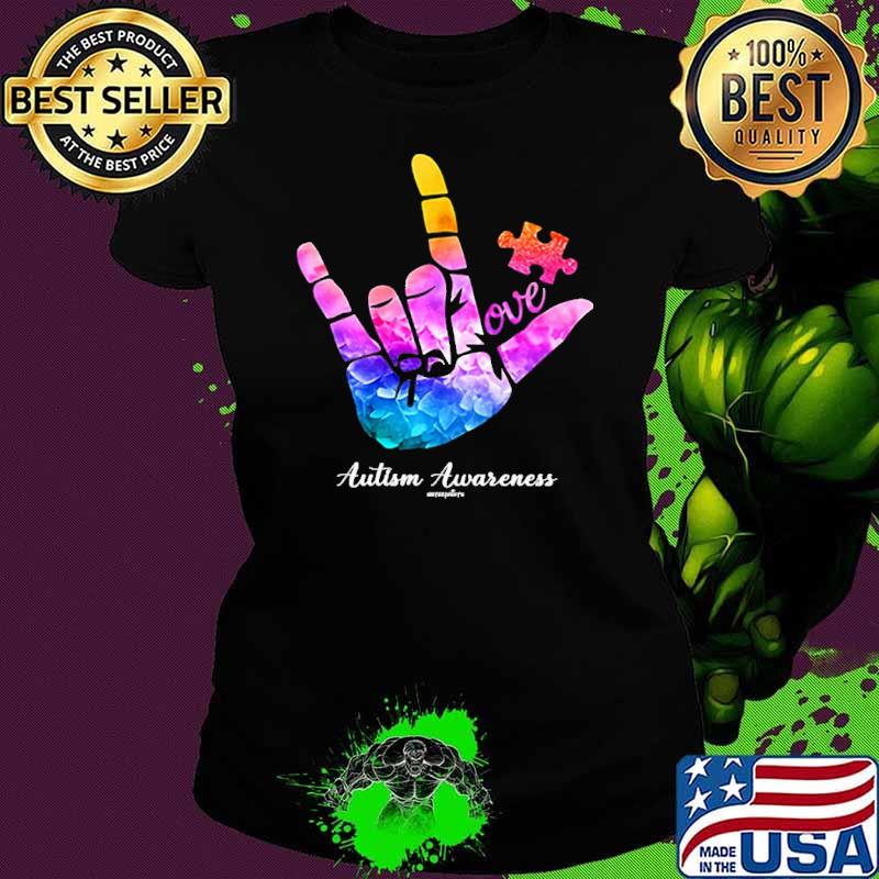 Autism Awareness Love HAnd rock shirt