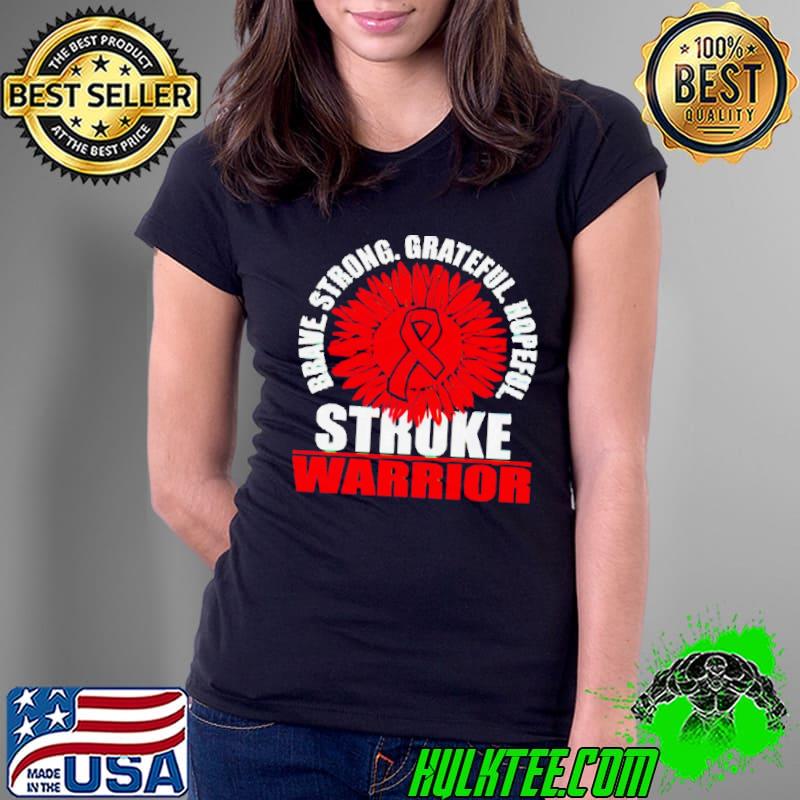 Brace Strong Grateful Hopeful Stroke Survivor Red Awareness Ribbon shirt