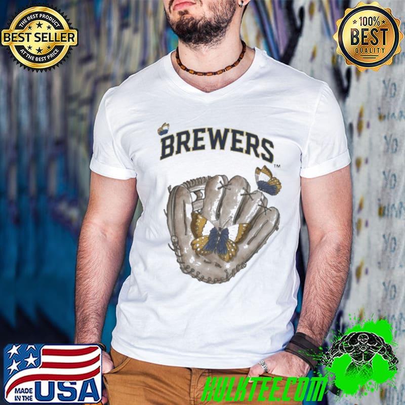 Butterfly Glove Milwaukee Brewers Baseball s Guys V Neck Butterfly Glove Milwaukee Brewers Baseball s Guys V Neck