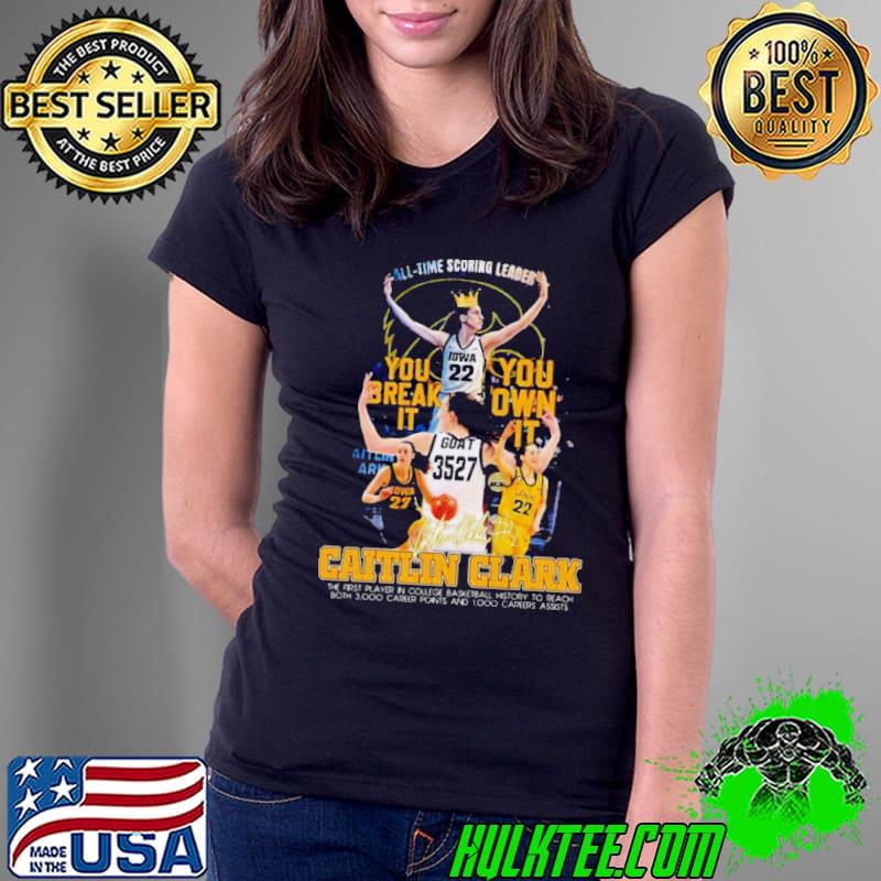 Caitlin Clark Iowa Hawkeyes Basketball All Time Scoring Leader signature s Ladies Tee Caitlin Clark Iowa Hawkeyes Basketball All Time Scoring Leader signature s Ladies Tee