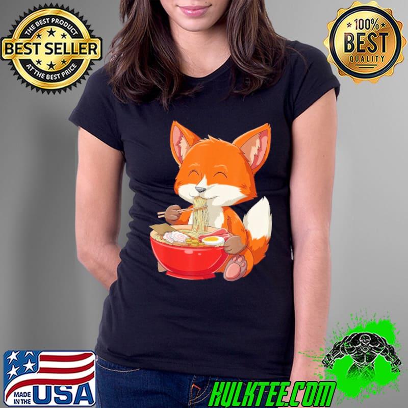 Fox Eating Ramen Noodle Lovers Fox Themed Shirt Ladies Tee Fox Eating Ramen Noodle Lovers Fox Themed Shirt Ladies Tee