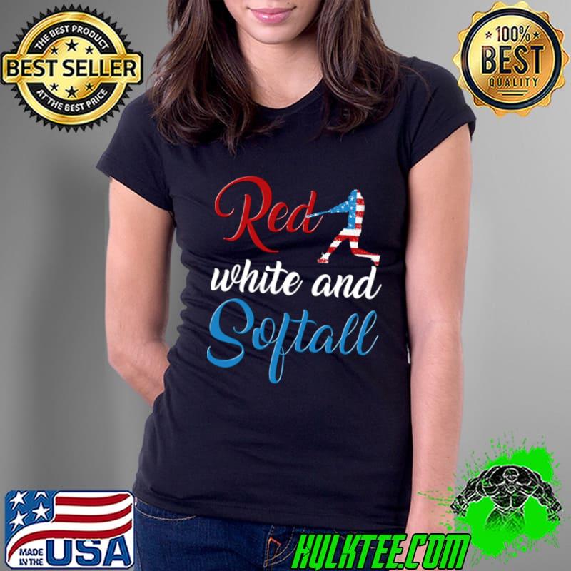 Funny patriotic Red White & Softball Fourth of July American Usa flag T-Shirt