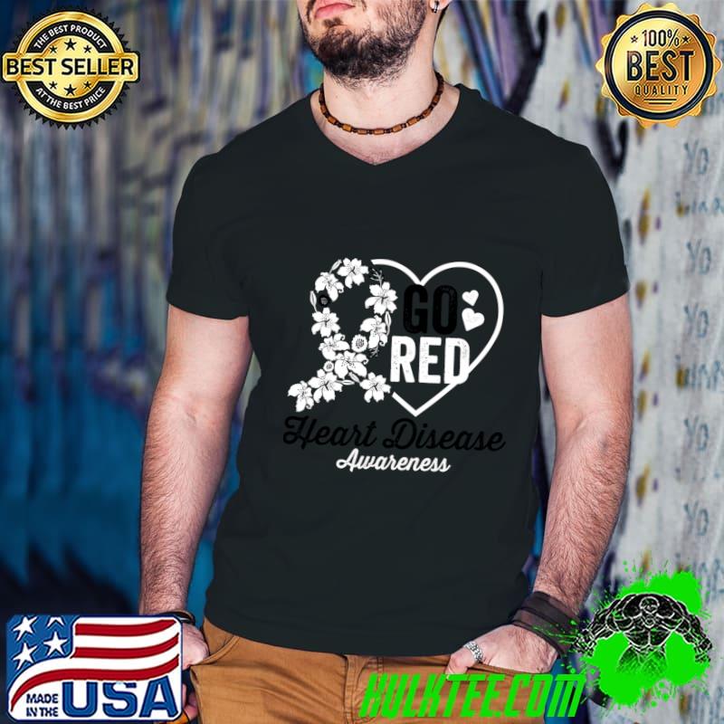 Go Red Heart Disease Awareness Flower Hearts T-Shirt