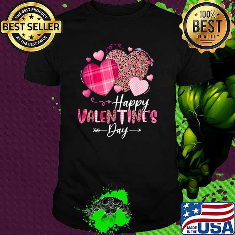 Happy Valentines Day Leopard And Plaid Hearts Girls T-Shirt
