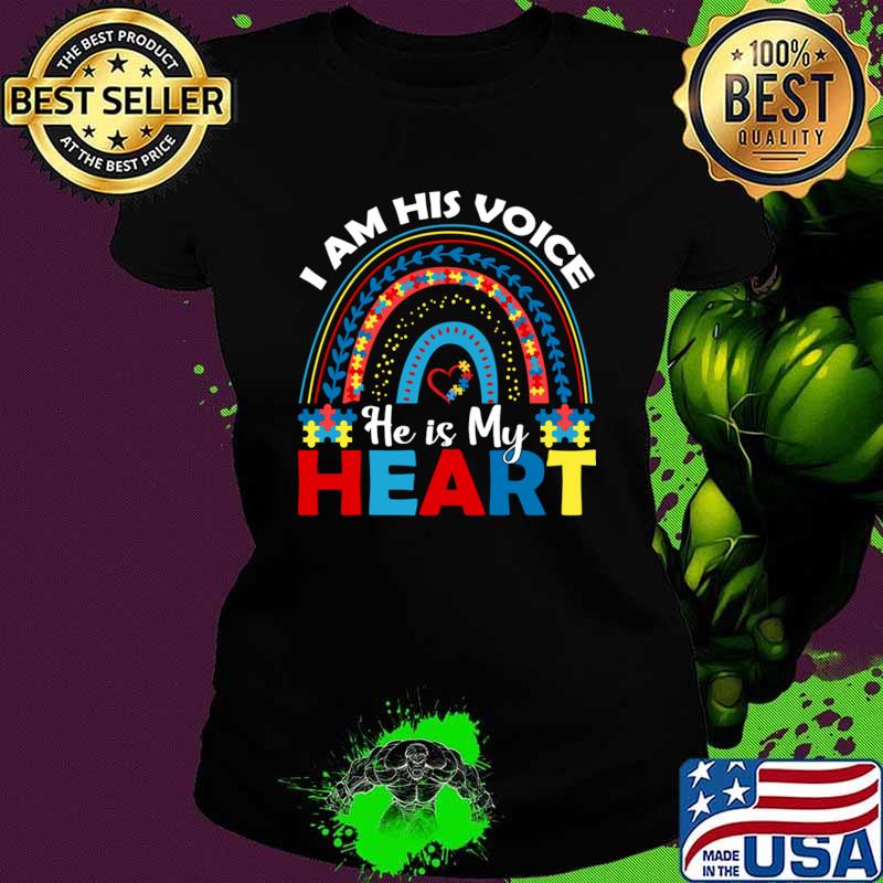 I am his voice He is my heart Autism Awareness rainbow T-Shirt