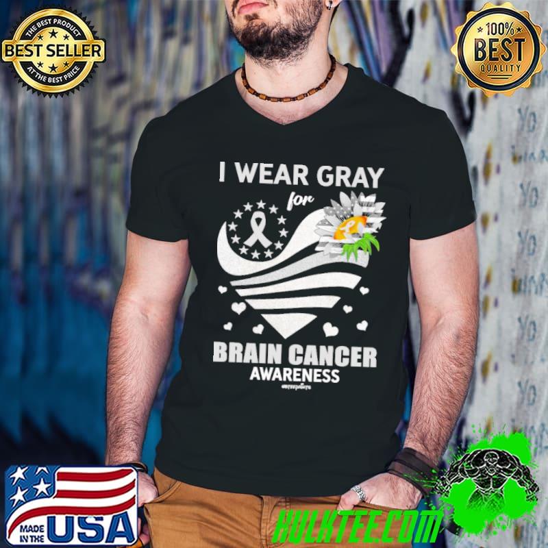 I Wear Gray For Brain Cancer Awareness Sunflower Usa Flag s Guys V Neck I Wear Gray For Brain Cancer Awareness Sunflower Usa Flag s Guys V Neck