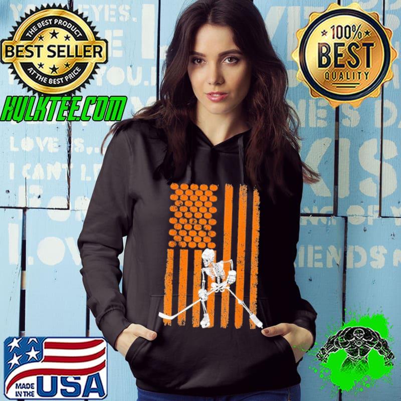 Ice Hockey Player Skeleton Halloween American Flag Shirt Hoodie Ice Hockey Player Skeleton Halloween American Flag Shirt Hoodie