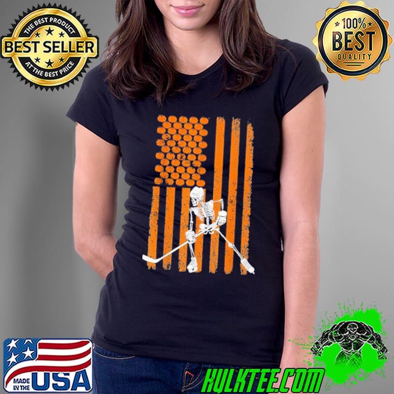 Ice Hockey Player Skeleton Halloween American Flag Shirt Ice Hockey Player Skeleton Halloween American Flag Shirt