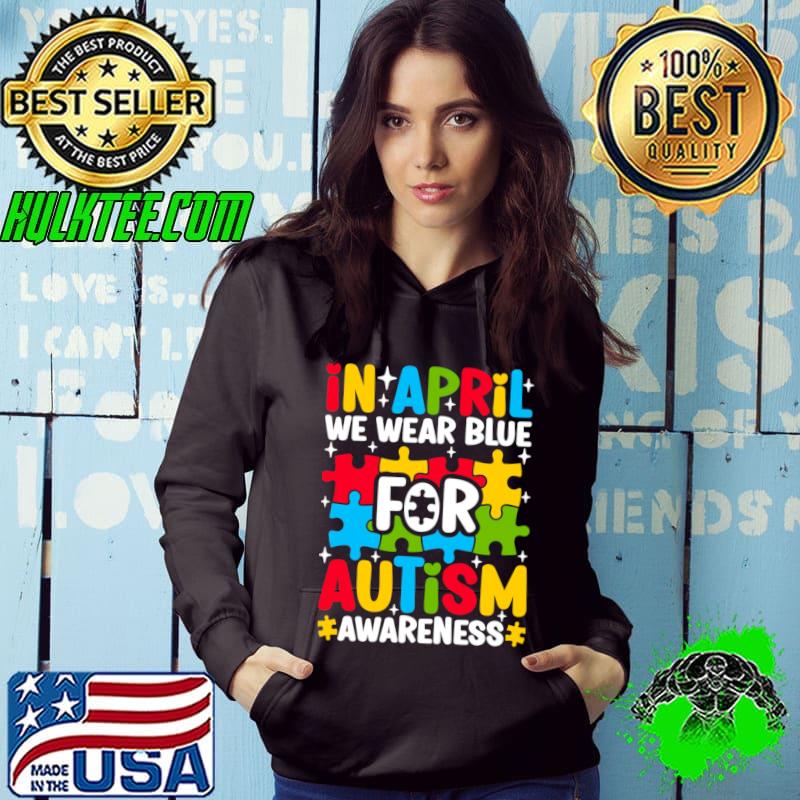 In April We Wear Blue for Autism Awareness Puzzle T-Shirt