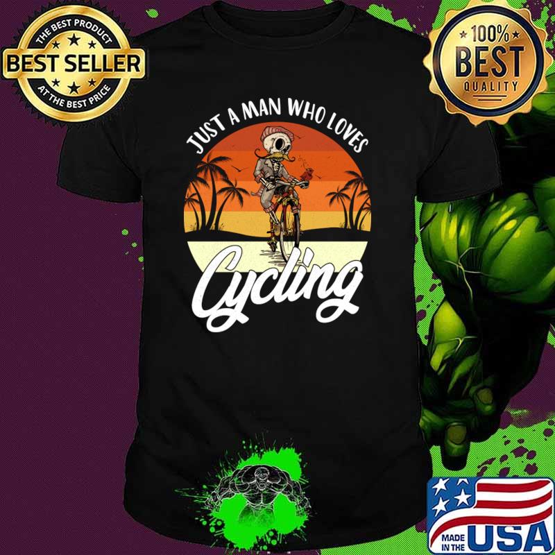 Just a Man Who Loves Cycling Skull Palms Tree Vintage T-Shirt