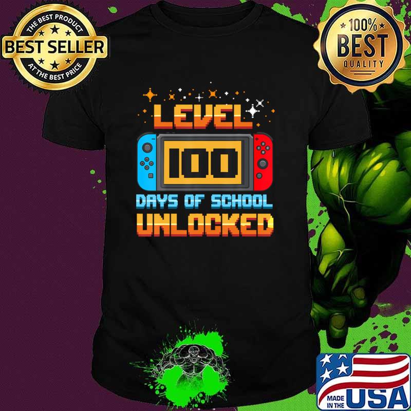 Level 100 Days Of School Unlocked Gamer Video Game 100th Day T-Shirt