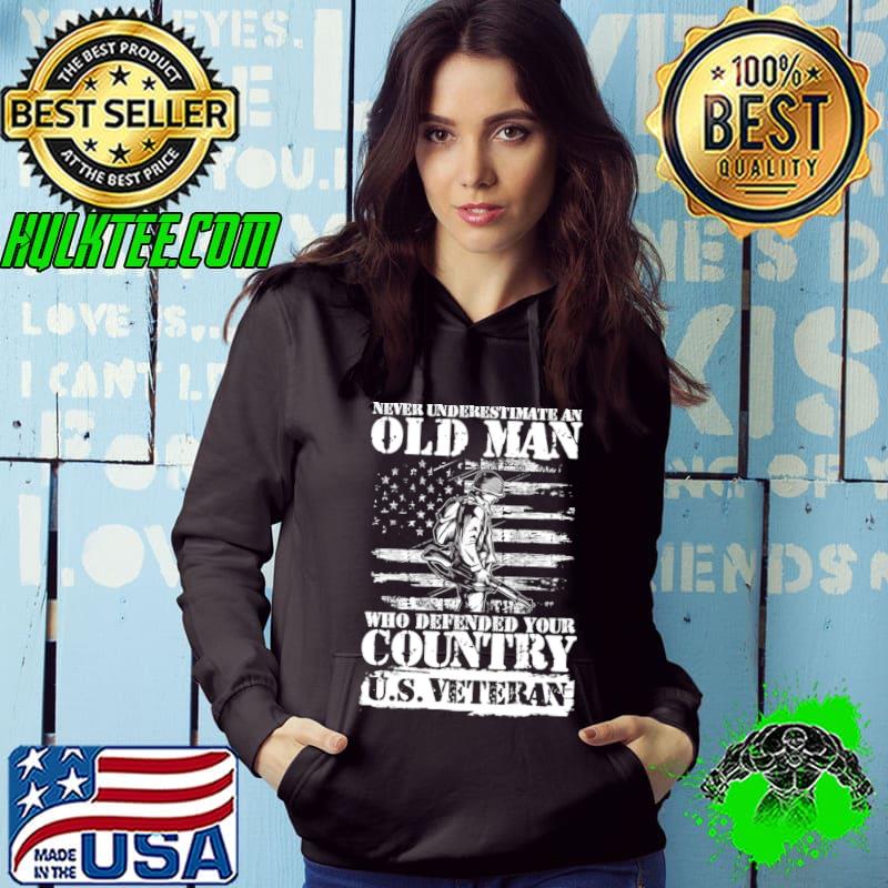 Never Underestimate An Old Man Who Defended Your Country Usa Flag T-Shirt