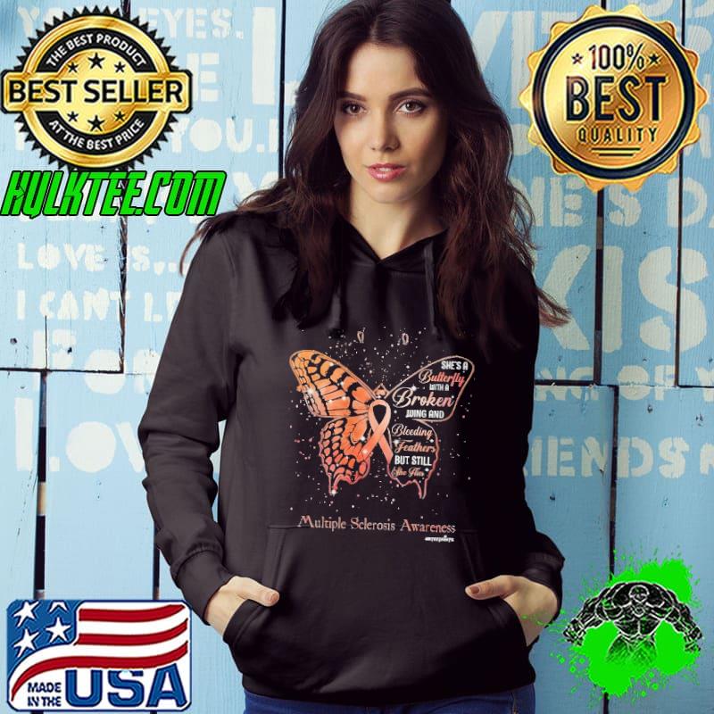 Orange Butterfly Ribbon Broken Wing And Bleeding Multiple Sclerosis Awareness s Hoodie Orange Butterfly Ribbon Broken Wing And Bleeding Multiple Sclerosis Awareness s Hoodie