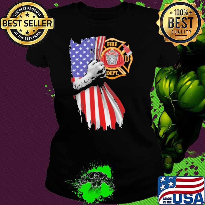 Proud Firefighter symbol american flag hand shirt
