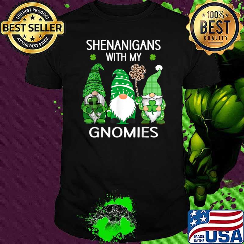St Patricks day lucky Shamrock leopard gnomes Irish women T Shirt