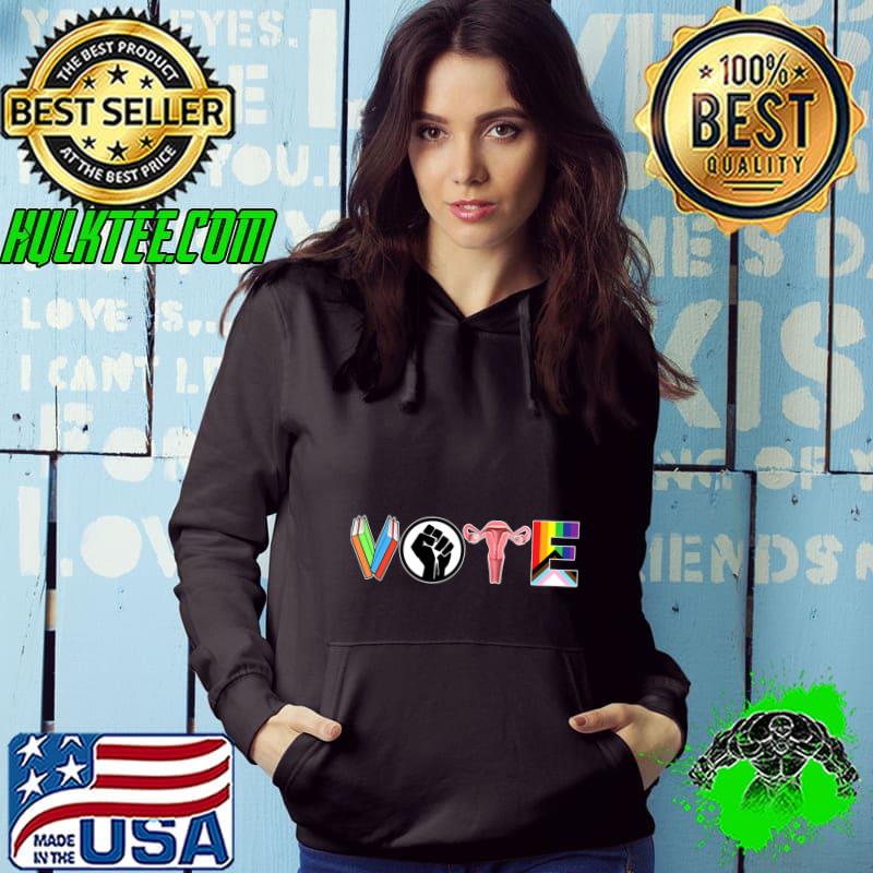 Vote Books Fist Ovaries LGTBQ RBG T-Shirt