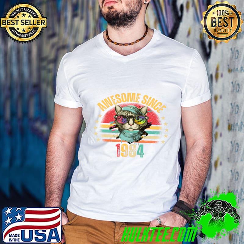 40th Birthday 40 Year Old Cat Lover Awesome Since 1984 Vintage Sunset Stars T-Shirt 40th Birthday 40 Year Old Cat Lover Awesome Since 1984 Vintage Sunset Stars T-Shirt