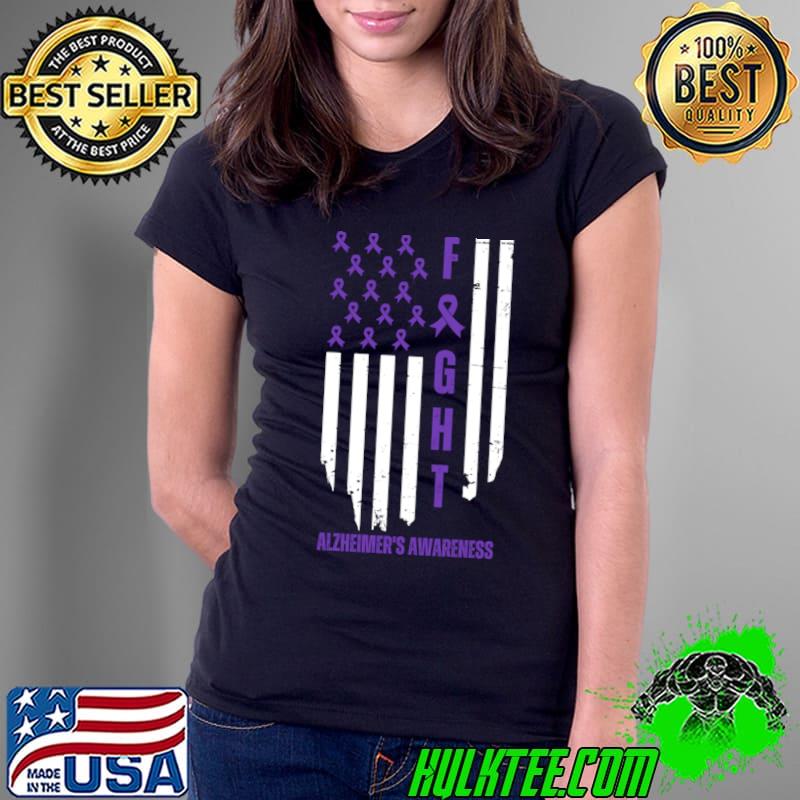 American Alzheimer's Fighter Dad Mom Usa Flag T-Shirt Ladies Tee American Alzheimer's Fighter Dad Mom Usa Flag T-Shirt Ladies Tee