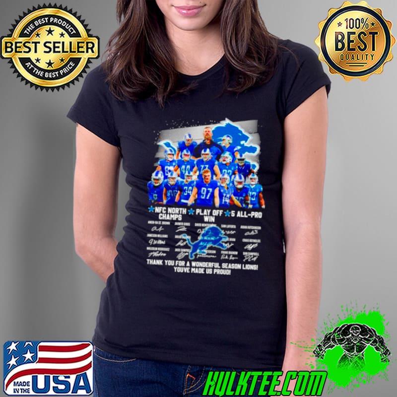 Detroit Lions NFC North Champs play off win 4 all pro thank you for a wonderful season Lions signatures s Ladies Tee Detroit Lions NFC North Champs play off win 4 all pro thank you for a wonderful season Lions signatures s Ladies Tee