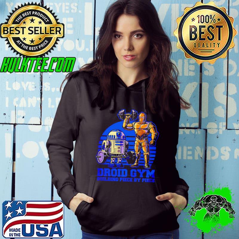 Droid Gym building piece by piece weight lifting with R2-D2 and C-3PO shirt