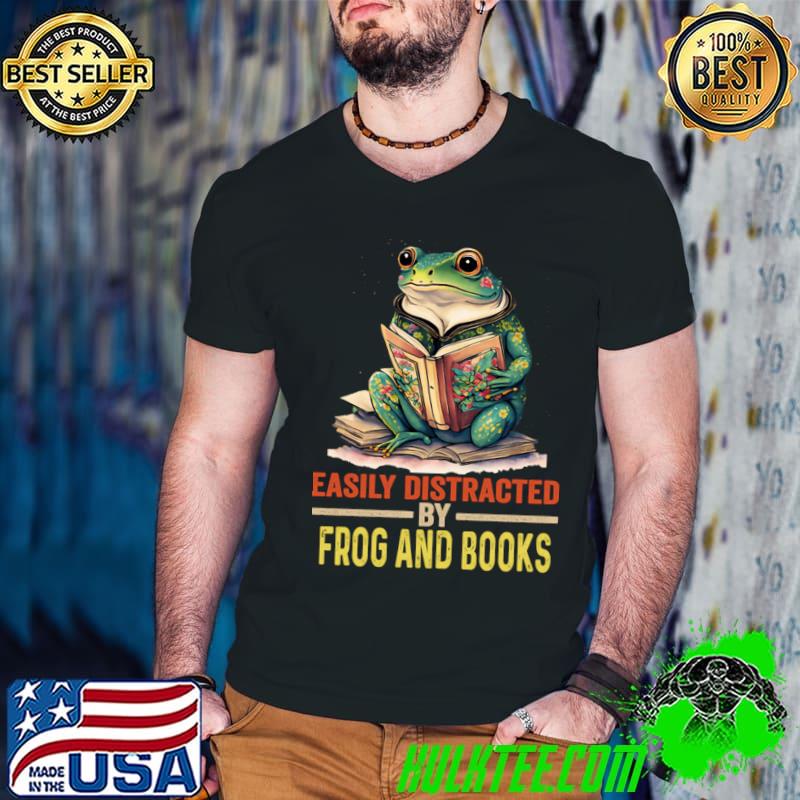 Easily Distracted By Books & Frog Bookworm Reading T-Shirt