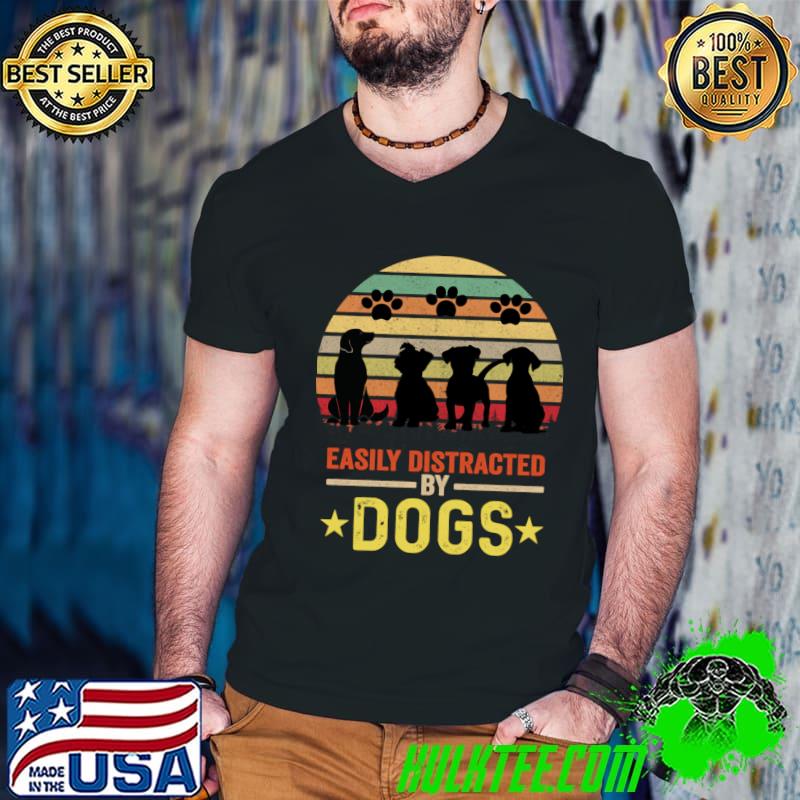 Easily Distracted By Dogs Pet Dog Lover Stars Vintage Sunset T-Shirt