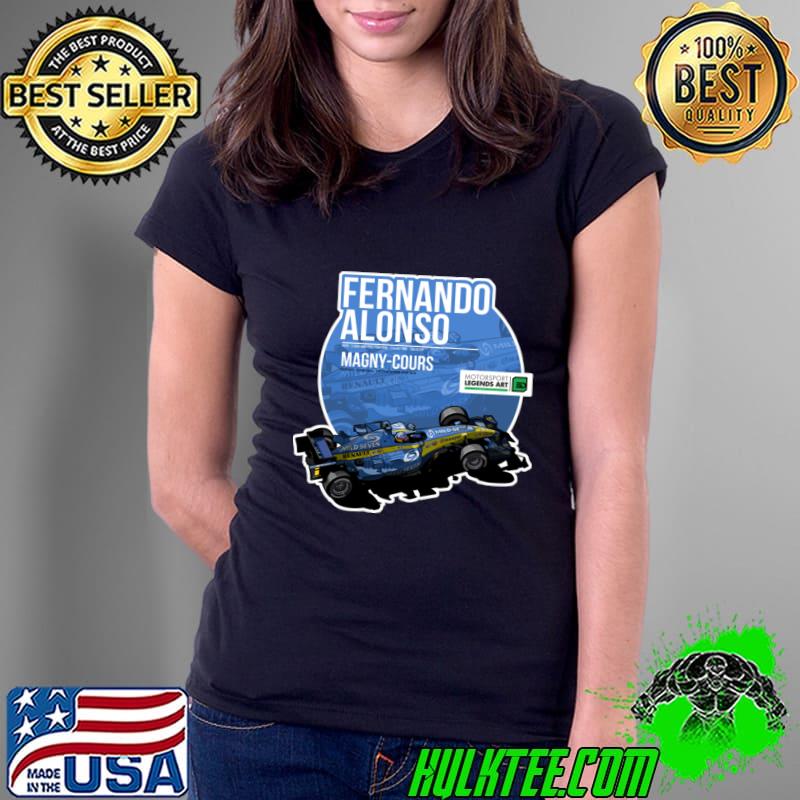 Fernando Alonso 2005 Magnycours Spanish racing driver currently competing T-Shirt Ladies Tee Fernando Alonso 2005 Magnycours Spanish racing driver currently competing T-Shirt Ladies Tee