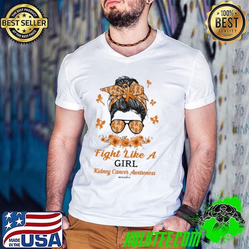Fight like a girl kidney cancer awareness messy bun flower s Guys V Neck Fight like a girl kidney cancer awareness messy bun flower s Guys V Neck