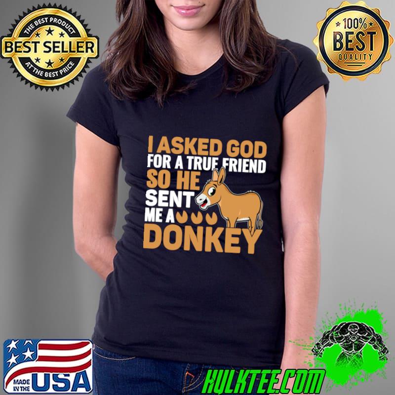 I Asked God For A True Friend So He Sent Me A Donkey T-Shirt Ladies Tee I Asked God For A True Friend So He Sent Me A Donkey T-Shirt Ladies Tee