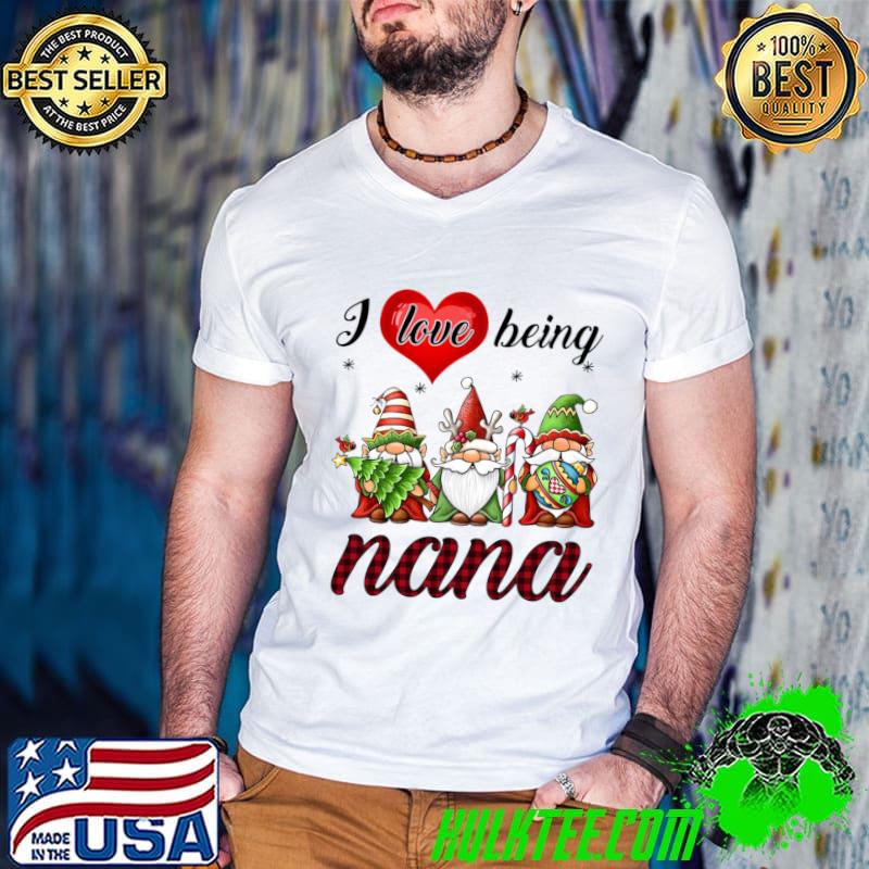 I Love Being Nana Gnomes Red Plaid T-Shirt