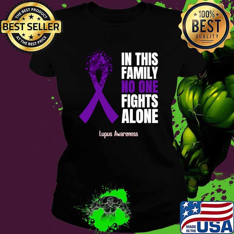 In This Family No One Fights Alone Lupus Awareness Purple Ribbon T-Shirt