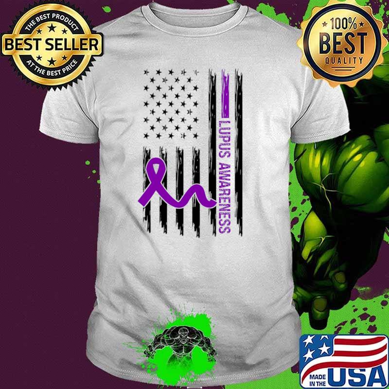 Lupus Awareness American Flag Purple Ribbon T-Shirt