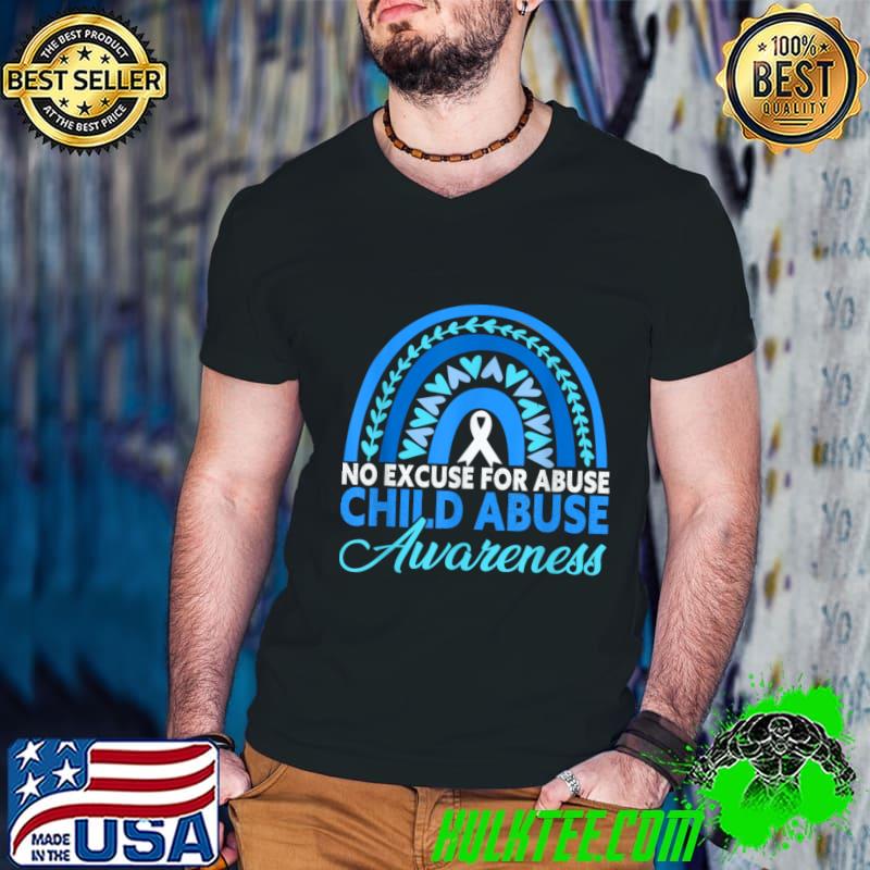 No Excuse For Abuse Child Abuse Prevention Awareness Month Rainbow Hearts T-Shirt