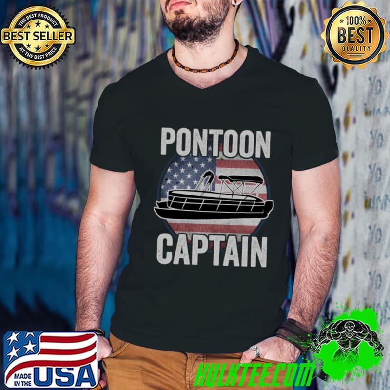 Pontoon Captain Pontoon Boat USA American Flag T-Shirt