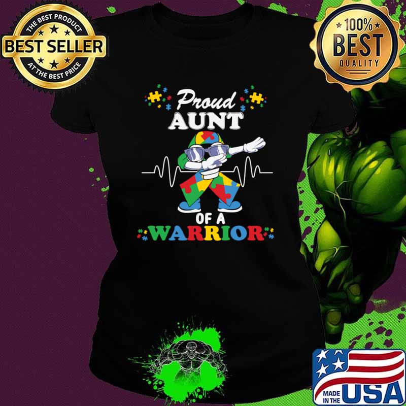 Proud Aunt of warrior Autism Awareness Heartbeat Ribbon Dabbing T-Shirt