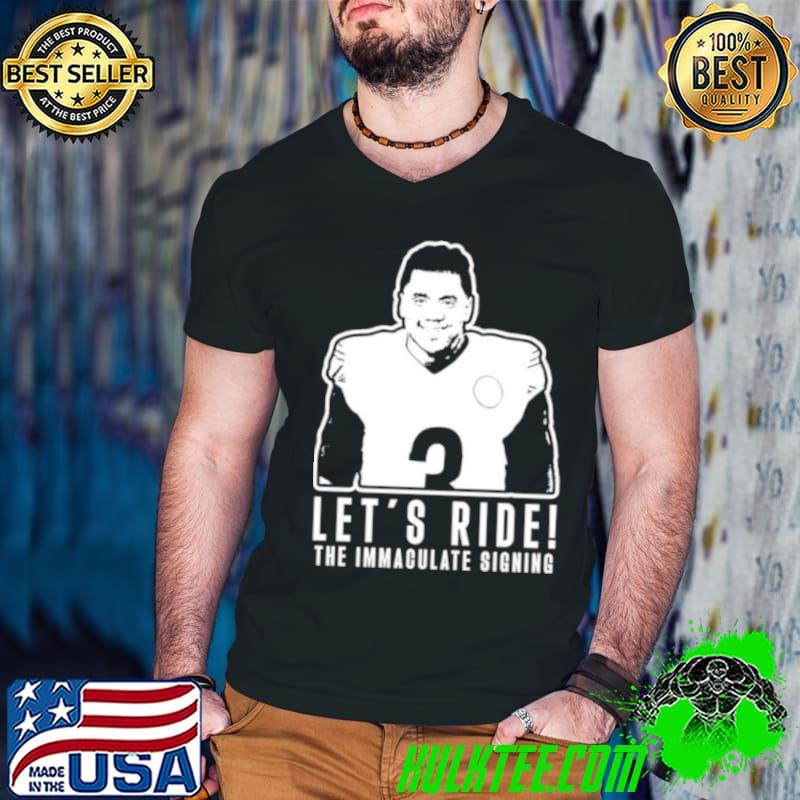 Russell Wilson Let’s ride the immaculate signing s Guys V Neck Russell Wilson Let’s ride the immaculate signing s Guys V Neck