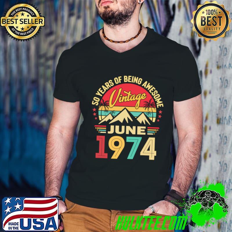 Vintage June 1974 50th Birthday 50 Years Old Mountain Palms Tree T-Shirt