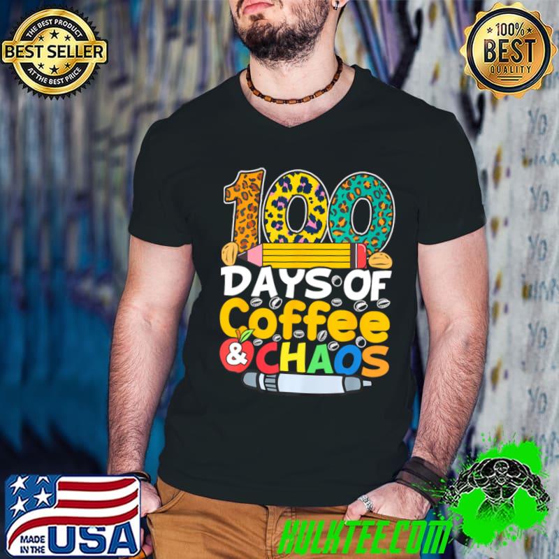 100 Days Of School Coffee Lover 100Th Day Of School Teacher Leopard T-Shirt