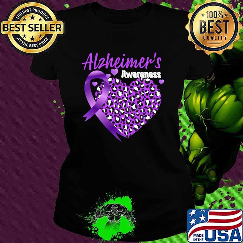 Alzheimer's Awareness Heart Leopard Ribbon T-Shirt