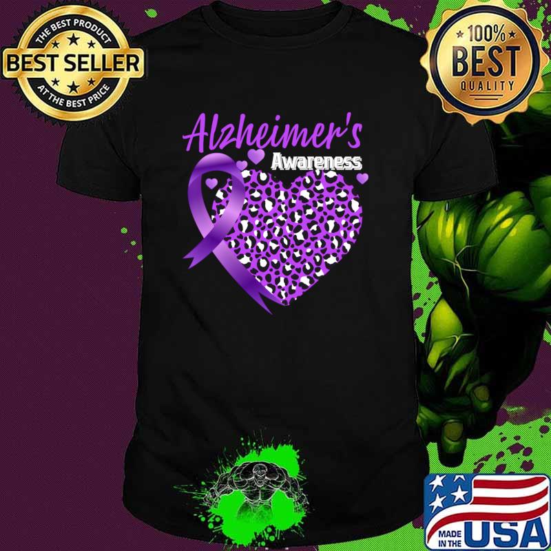 Alzheimer's Awareness Heart Leopard Ribbon T-Shirt Unisex Alzheimer's Awareness Heart Leopard Ribbon T-Shirt Unisex