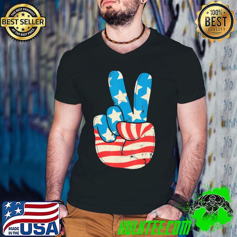 American Flag Peace Sign Hand 4th Of July Patriotic shirt